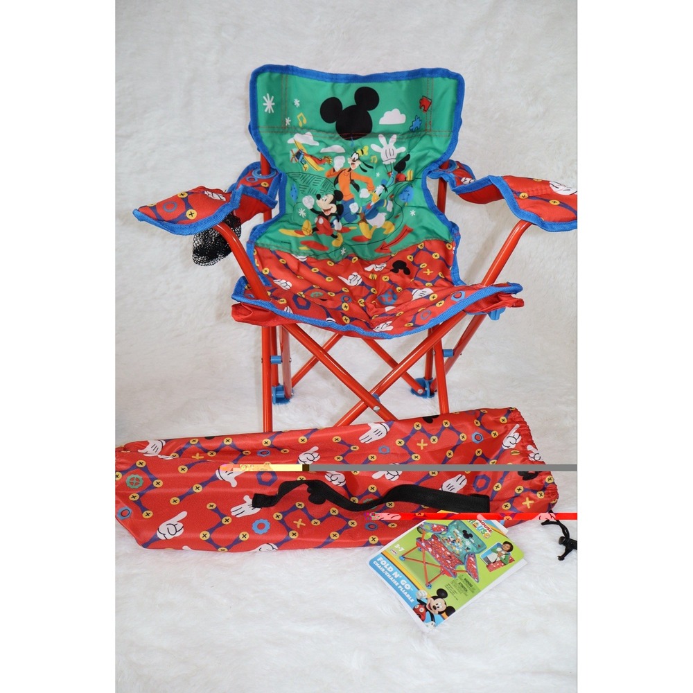 NWT Portable Red Mickey Mouse Foldable Chair for Kids Carry Pack & Cup Holder
